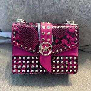 Michael Kors Fuchsia and Black Studded Crossbody Bag
